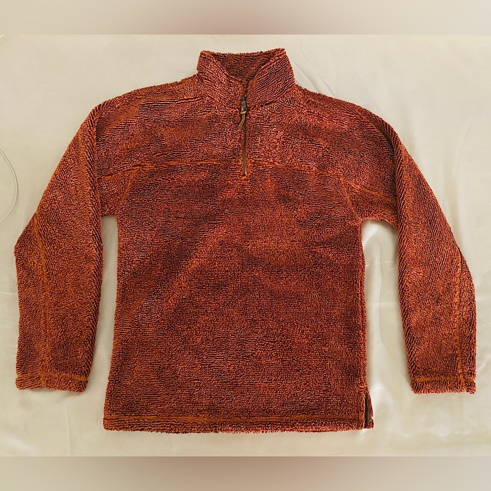 True Grit Men's Luxe Ultra Soft Fleece Mini Stripe 1/4 Zip Pullover XS Rust